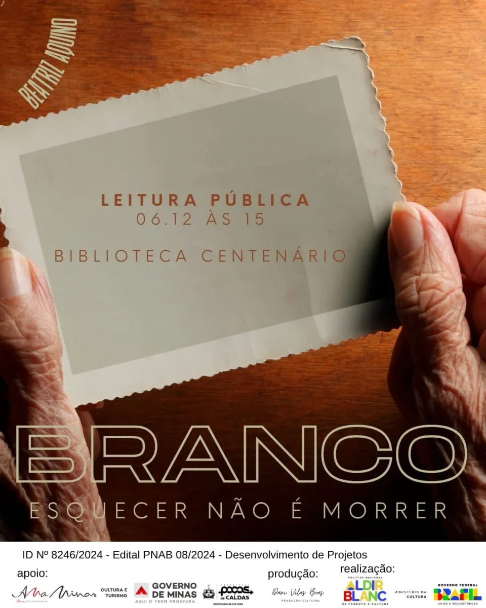 Beatriz Aquino realiza leitura pública da dramaturgia inédita “Branco – Esquecer não é morrer”, resultado de pesquisa sobre Alzheimer e memória
